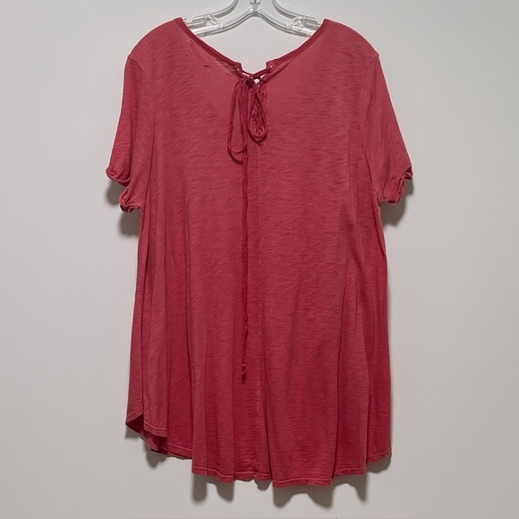 T.La ANTHROPOLOGIE Classic CORAL SHORT SLEEVE LACE-UP SWING TEE TOP - Picture 5 of 12